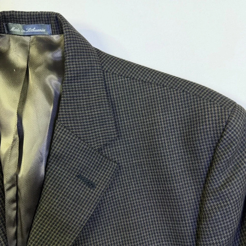 Oscar de la Renta 42R Sport Coat Blazer Brown Micro Houndstooth‎ Wool Cashmere